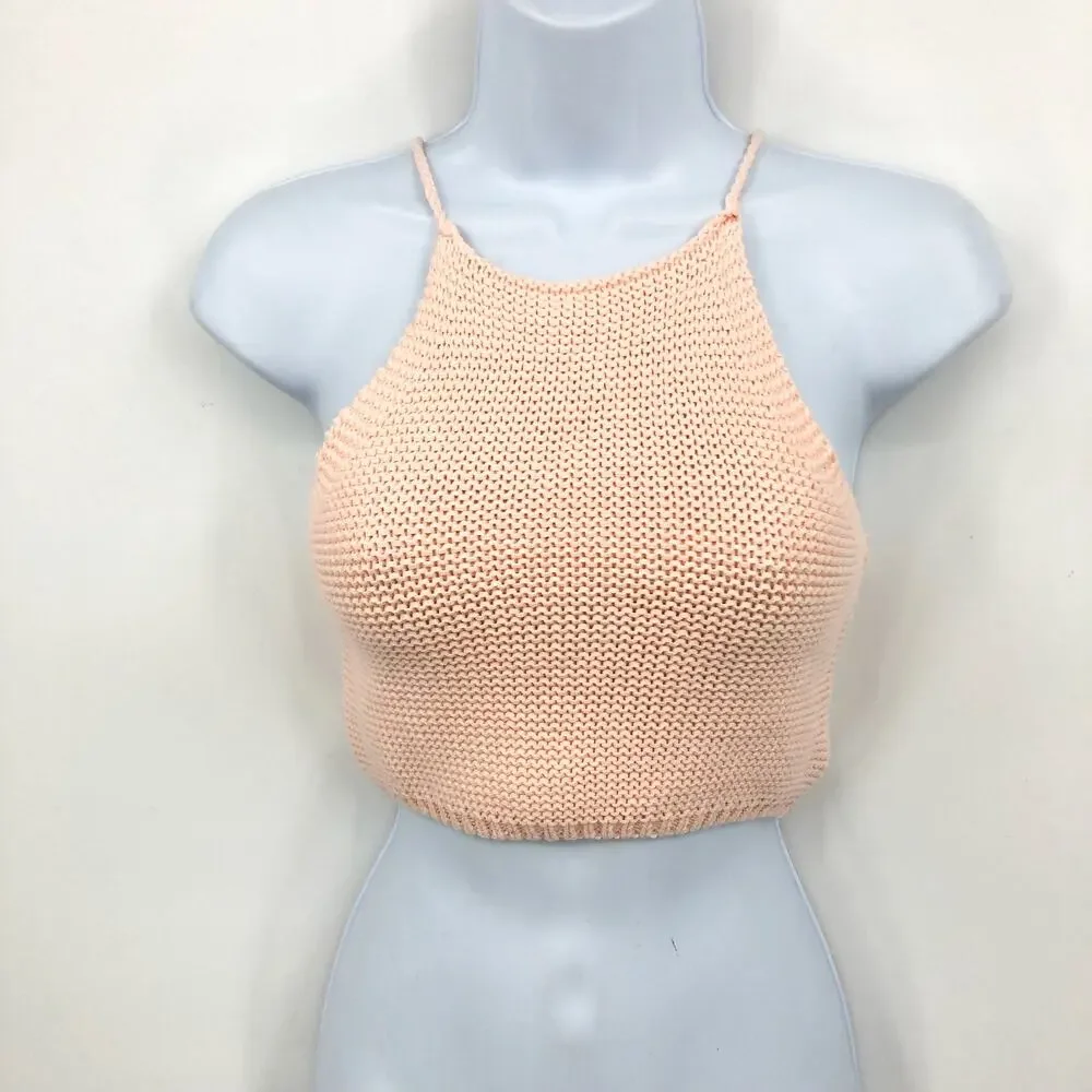 BARDOT JUNIOR Girls Andi Knit Top Large 12-14 Peach Pink Tie Back NWT